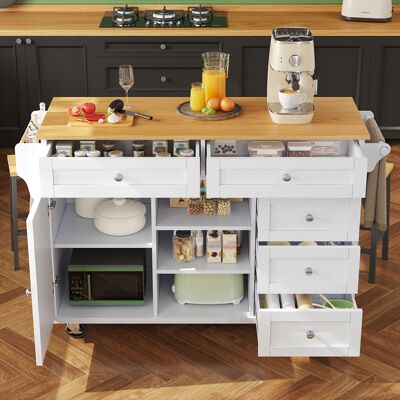 ACKERMAN Chariot De Salle À Manger 134×46×92cm Blanc, Tiroir Et Armoire De Rangement, Mobile/fixe, Pour Cuisine Domestique/commerciale - Publicité ACKERMAN Chariot De Salle À Manger 134×46×92cm Blanc, Tiroir Et Armoire De Rangement, Mobile/fixe, Pour Cuisine Domestique/commerciale - Publicité