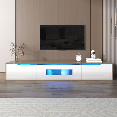 LEMONBEST Meuble Tv Blanc Et Bois 180 Cm Meuble Tv Mural Moderne Avec Éclairage Led Et 3 Portes - Pour Salon Chambre - Laqué Brillant - Publicité LEMONBEST Meuble Tv Blanc Et Bois 180 Cm Meuble Tv Mural Moderne Avec Éclairage Led Et 3 Portes - Pour Salon Chambre - Laqué Brillant - Publicité