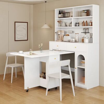 SANS MARQUE Ensemble De Cuisine Blanche,buffet Haute Avec Table À Manger Mobile Sur Roulettes, Armoire Haute Avec Espace De Rangement,ensemble De Meubles Cuisine - Publicité SANS MARQUE Ensemble De Cuisine Blanche,buffet Haute Avec Table À Manger Mobile Sur Roulettes, Armoire Haute Avec Espace De Rangement,ensemble De Meubles Cuisine - Publicité