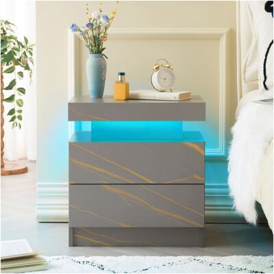ACKERMAN Nightstand Led Bedside Table Cabinet Lights Modern End Side With 2 Drawers For Bedroom (grey Gold) - Publicité ACKERMAN Nightstand Led Bedside Table Cabinet Lights Modern End Side With 2 Drawers For Bedroom (grey Gold) - Publicité