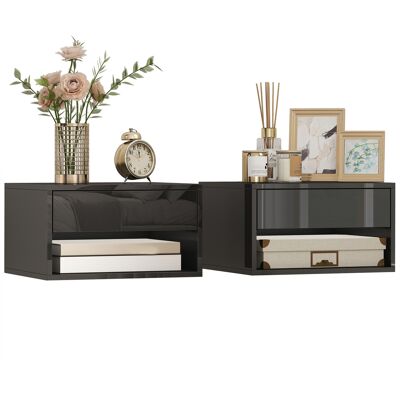 OEM Lot De 2 Tables De Chevet Murales. Tables De Nuit. Tiroir. Compartiment Ouvert. Plateau. 37 X 32 X 21 Cm. Noir - Publicité OEM Lot De 2 Tables De Chevet Murales. Tables De Nuit. Tiroir. Compartiment Ouvert. Plateau. 37 X 32 X 21 Cm. Noir - Publicité