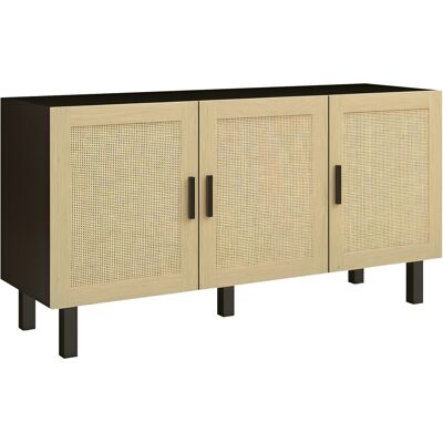 TORMATOR Meuble De Rangement Avec Placards À Portes Effet Cannage, Étagères Réglables, 136 X 41 X 70 Cm, Noir Et Bois Naturel - Publicité TORMATOR Meuble De Rangement Avec Placards À Portes Effet Cannage, Étagères Réglables, 136 X 41 X 70 Cm, Noir Et Bois Naturel - Publicité