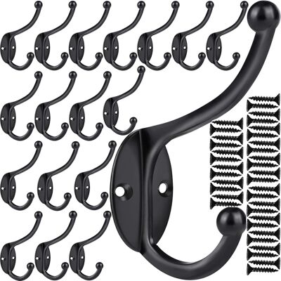 Generic 20pcs Wall Hooks, Coat Hooks Hardware Heavy Duty Hooks For Hanging Coats Double No Rust Black Hook Wall Mounted With Screws For Key, Towel, Bags, Cup - Publicité Generic 20pcs Wall Hooks, Coat Hooks Hardware Heavy Duty Hooks For Hanging Coats Double No Rust Black Hook Wall Mounted With Screws For Key, Towel, Bags, Cup - Publicité