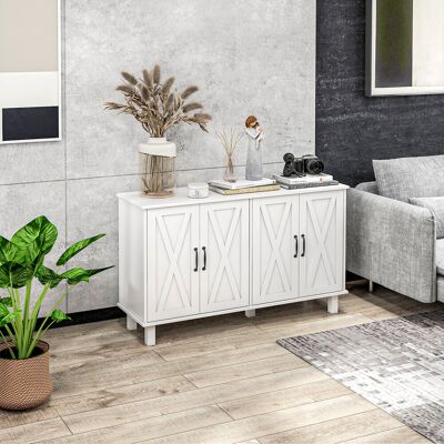OEM Buffet Bas Meuble De Rangement 4 Portes Étagères Réglables Hauteur Style Campagne 120cm Longueur Blanc - Publicité OEM Buffet Bas Meuble De Rangement 4 Portes Étagères Réglables Hauteur Style Campagne 120cm Longueur Blanc - Publicité