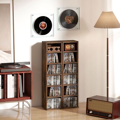 OEM Homcom Lot De 2 Étagères Colonnes De Rangement Cd - 12 Compartiments, Capacité 204 Cd, 21x22,5x88,5cm, Brun Rustique - Publicité OEM Homcom Lot De 2 Étagères Colonnes De Rangement Cd - 12 Compartiments, Capacité 204 Cd, 21x22,5x88,5cm, Brun Rustique - Publicité