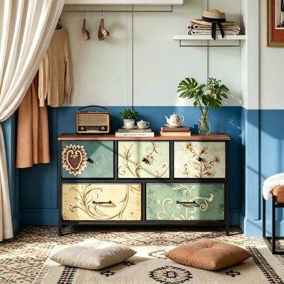VASIEN Buffet, Armoire À 5 Tirtors 100x30x55.2 Cm, Meuble De Rangement, Poignées Noires, Motif Vintage, Cadre En Métal Noir, Adaptée Au Salon, Chambre À Coucher - Publicité VASIEN Buffet, Armoire À 5 Tirtors 100x30x55.2 Cm, Meuble De Rangement, Poignées Noires, Motif Vintage, Cadre En Métal Noir, Adaptée Au Salon, Chambre À Coucher - Publicité