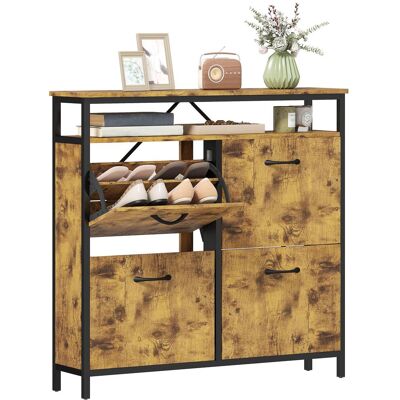 OEM Meuble À Chaussures Avec 4 Tiroirs Rabattables, Design Fen, Étagère Ouverte, Pour 12 À 20 Paires De Chaussures, Acier, Marron - Publicité OEM Meuble À Chaussures Avec 4 Tiroirs Rabattables, Design Fen, Étagère Ouverte, Pour 12 À 20 Paires De Chaussures, Acier, Marron - Publicité