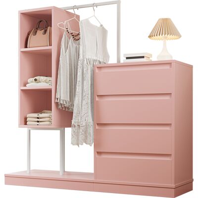 SANS MARQUE Armoire Enfant Dressing Rose 140x40x135cm Avec Penderie And Tiroirs, Meuble Rangement - Publicité SANS MARQUE Armoire Enfant Dressing Rose 140x40x135cm Avec Penderie And Tiroirs, Meuble Rangement - Publicité