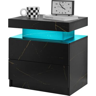 SANS MARQUE Table De Chevet Led Moderne Noir And Doré 2 Tiroirs, Meuble D'Appoint Élégant Chambre - Publicité SANS MARQUE Table De Chevet Led Moderne Noir And Doré 2 Tiroirs, Meuble D'Appoint Élégant Chambre - Publicité