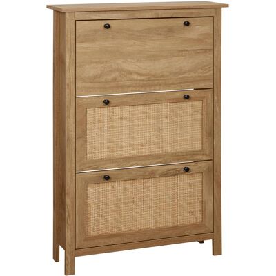 OEM Meuble À Chaussures Étagère À Chaussures Armoire 3 Portes Abattants Effet Cannage Rotin - En Bois Bois Naturel - Publicité OEM Meuble À Chaussures Étagère À Chaussures Armoire 3 Portes Abattants Effet Cannage Rotin - En Bois Bois Naturel - Publicité