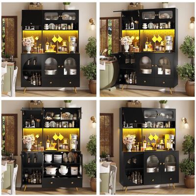 OEM Buffet Moderne Avec Éclairage Led, Armoire De Cuisine Haute Avec Ports Usb Et Prises Électriques, Meuble Haut Pour Cuisine Et Salon, Meuble De Rangement Avec Panneau Perforé, Tiroir Et Étagères En Ver - Publicité OEM Buffet Moderne Avec Éclairage Led, Armoire De Cuisine Haute Avec Ports Usb Et Prises Électriques, Meuble Haut Pour Cuisine Et Salon, Meuble De Rangement Avec Panneau Perforé, Tiroir Et Étagères En Ver - Publicité