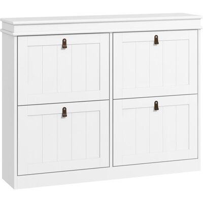 OEM Meuble À Chaussures 20 Paires, Armoire À Chaussures, 4 Tiroirs Rabattables, Étagères Réglables, 105x24x82,5cm, Blanc - Publicité OEM Meuble À Chaussures 20 Paires, Armoire À Chaussures, 4 Tiroirs Rabattables, Étagères Réglables, 105x24x82,5cm, Blanc - Publicité