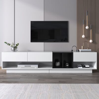 OEM Meuble Tv/meuble Bas, Combinaison De Blanc Brillant Et De Noir. Design Color-block, Tiroirs, Compartiments, Multiples Espaces De Rangement. Publicité OEM Meuble Tv/meuble Bas, Combinaison De Blanc Brillant Et De Noir. Design Color-block, Tiroirs, Compartiments, Multiples Espaces De Rangement. Publicité