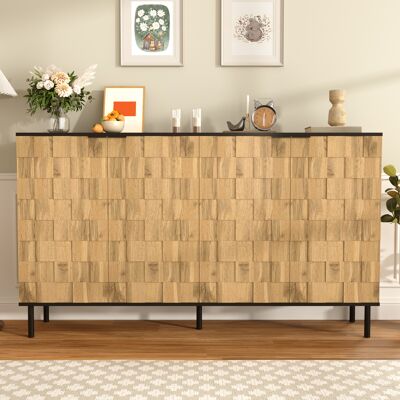 LEMONBEST Buffet 160x35x80,5 Cm 2 Portes Design Mosaïque, Meuble De Rangement Aspect Bois, Pieds Métal, Naturel Et Noir - Publicité LEMONBEST Buffet 160x35x80,5 Cm 2 Portes Design Mosaïque, Meuble De Rangement Aspect Bois, Pieds Métal, Naturel Et Noir - Publicité