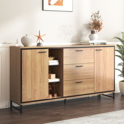 LEMONBEST Buffet À Trois 120x40x75 Cm Avec Étagères Réglables Et Éclairage Led Pour Salon Bois Noir - Publicité LEMONBEST Buffet À Trois 120x40x75 Cm Avec Étagères Réglables Et Éclairage Led Pour Salon Bois Noir - Publicité