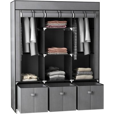 VIYET Armoire Pliante En Tissu Non Tissé Gris 125×43×162,5cm – 3 Tiroirs, 2 Barres, 5 Étagères, Cadre Acier Poudré - Publicité VIYET Armoire Pliante En Tissu Non Tissé Gris 125×43×162,5cm – 3 Tiroirs, 2 Barres, 5 Étagères, Cadre Acier Poudré - Publicité