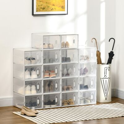 OEM Homcom Boîtes À Chaussures Modulables, Lot De 18 Avec Portes Transparentes, 25x35x19cm, Boîtes De Rangement Anti-poussière - Publicité OEM Homcom Boîtes À Chaussures Modulables, Lot De 18 Avec Portes Transparentes, 25x35x19cm, Boîtes De Rangement Anti-poussière - Publicité