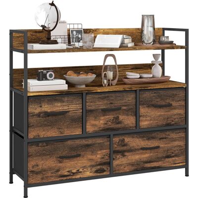 OEM Commode, Meuble De Rangement, 5 Tiroirs En Tissu Pliables Et Amovibles Et Étagères, 98 X 29 X 85 Cm, Brun Rustique - Publicité OEM Commode, Meuble De Rangement, 5 Tiroirs En Tissu Pliables Et Amovibles Et Étagères, 98 X 29 X 85 Cm, Brun Rustique - Publicité