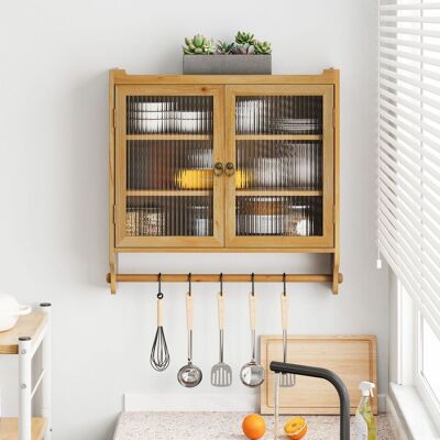 ACKERMAN 63cm Glass Door Vintage Double Door Wall Cabinet With Three Tiers Of Storage With Towel Rack,for Bathroom, Kitchen,,dining Room,,original Wood Color - Publicité ACKERMAN 63cm Glass Door Vintage Double Door Wall Cabinet With Three Tiers Of Storage With Towel Rack,for Bathroom, Kitchen,,dining Room,,original Wood Color - Publicité