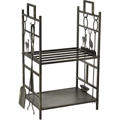 ARRIGONI Porte-bûches Range Bûches Étagère À Bois De Cheminée Serviteur De Cheminée Cerf Multi-accessoires 2 Étagères Dim. 51,5l X 33l X 77h Cm Métal Noir Or Vieilli - Publicité ARRIGONI Porte-bûches Range Bûches Étagère À Bois De Cheminée Serviteur De Cheminée Cerf Multi-accessoires 2 Étagères Dim. 51,5l X 33l X 77h Cm Métal Noir Or Vieilli - Publicité
