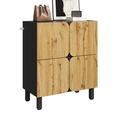 ACKERMAN Ce Meuble À Chaussures Au Design Unique Comporte Quatre Portes, Des Étagères Réglables, Des Pieds En Fer Noir Et Des Portes Incurvées. Publicité ACKERMAN Ce Meuble À Chaussures Au Design Unique Comporte Quatre Portes, Des Étagères Réglables, Des Pieds En Fer Noir Et Des Portes Incurvées. Publicité