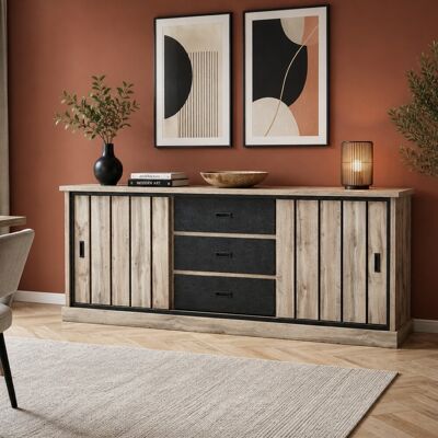 OEM Buffet Bas Moderne Chêne Gris 2 Portes Coulissantes Alicia - Publicité OEM Buffet Bas Moderne Chêne Gris 2 Portes Coulissantes Alicia - Publicité
