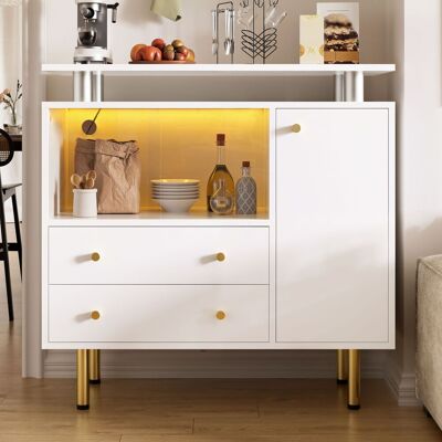 ACKERMAN Buffet/commode Moderne Avec Éclairage Led, Deux Portes Coulissantes En Verre, Deux Tiroirs Et Une Porte D'Armoire, Poignées Et Pieds En Métal. Convient Pour Le Salon, L'Entrée Ou La Salle À Manger. 80 - Publicité ACKERMAN Buffet/commode Moderne Avec Éclairage Led, Deux Portes Coulissantes En Verre, Deux Tiroirs Et Une Porte D'Armoire, Poignées Et Pieds En Métal. Convient Pour Le Salon, L'Entrée Ou La Salle À Manger. 80 - Publicité