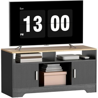 OEM Meuble Tv Banc Tv En Bois Avec 2 Niches 2 Armoires À Porte Une Armoire Ouverte 105 X 40 X 52 Cm Effet Bois Noir - Publicité OEM Meuble Tv Banc Tv En Bois Avec 2 Niches 2 Armoires À Porte Une Armoire Ouverte 105 X 40 X 52 Cm Effet Bois Noir - Publicité
