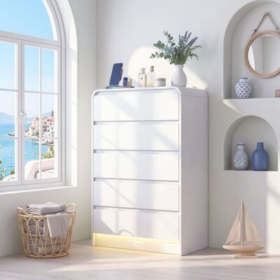 EIFSON Commode 5 Tiroirs Blanche Avec Éclairage Led Réglable, Meuble De Rangement Moderne Pour Chambre Salon Couloir, 73x40x110 Cm - Publicité EIFSON Commode 5 Tiroirs Blanche Avec Éclairage Led Réglable, Meuble De Rangement Moderne Pour Chambre Salon Couloir, 73x40x110 Cm - Publicité