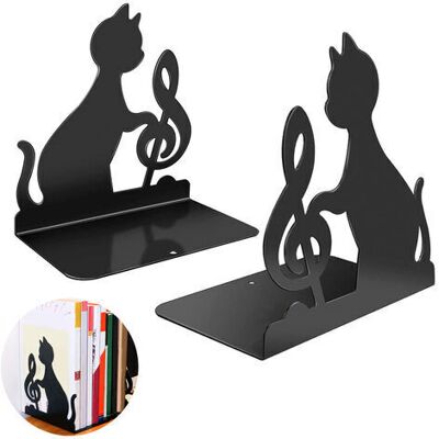 ABYSSE Serre-livres, Paire D'Étagères, Métal Noir, Motif Géométrique, Antidérapant, 17,5 X 16 X 10 Cm - Publicité ABYSSE Serre-livres, Paire D'Étagères, Métal Noir, Motif Géométrique, Antidérapant, 17,5 X 16 X 10 Cm - Publicité