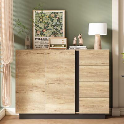 LEMONBEST Commode De Rangement 120 X 35,5 X 90,5 Cm, Meuble Salon Avec 4 Tiroirs, 2 Portes Sans Poignées Et Style Bois Naturel, Bois Naturel + Noir - Publicité LEMONBEST Commode De Rangement 120 X 35,5 X 90,5 Cm, Meuble Salon Avec 4 Tiroirs, 2 Portes Sans Poignées Et Style Bois Naturel, Bois Naturel + Noir - Publicité