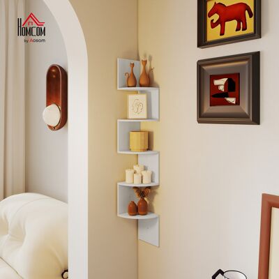OEM Homcom Étagère D'Angle Murale De Rangement Forme Zigzag 20x20x126cm - 5 Niveaux, Bois Blanc - Publicité OEM Homcom Étagère D'Angle Murale De Rangement Forme Zigzag 20x20x126cm - 5 Niveaux, Bois Blanc - Publicité