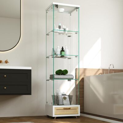 OEM Vitrine Moderne En Verre Avec Tiroirs, Éclairage Led Intégré, Bibliothèque En Verre Trempé, Meuble À Une Porte Et Quatre Étagères. Convient Pour Le Salon Et La Chambre, Blanc - H 167 / L 42,5 / P 36,5 - Publicité OEM Vitrine Moderne En Verre Avec Tiroirs, Éclairage Led Intégré, Bibliothèque En Verre Trempé, Meuble À Une Porte Et Quatre Étagères. Convient Pour Le Salon Et La Chambre, Blanc - H 167 / L 42,5 / P 36,5 - Publicité