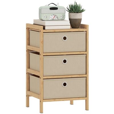 OEM Commode À 3 Tiroirs En Tissu, Structure En Bambou, Idéale Pour Les Petits Espaces, Coloris Crème Et Naturel. Publicité OEM Commode À 3 Tiroirs En Tissu, Structure En Bambou, Idéale Pour Les Petits Espaces, Coloris Crème Et Naturel. Publicité
