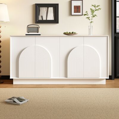 ACKERMAN Buffet Blanc Moderne À Portes Cintrées – Meuble De Rangement 4 Portes Pour Salon Et Salle À Manger, Structure En Mdf Finition Mate, Solution De Rangement Élégante Et Fonctionnelle, 160 Cm - Publicité ACKERMAN Buffet Blanc Moderne À Portes Cintrées – Meuble De Rangement 4 Portes Pour Salon Et Salle À Manger, Structure En Mdf Finition Mate, Solution De Rangement Élégante Et Fonctionnelle, 160 Cm - Publicité