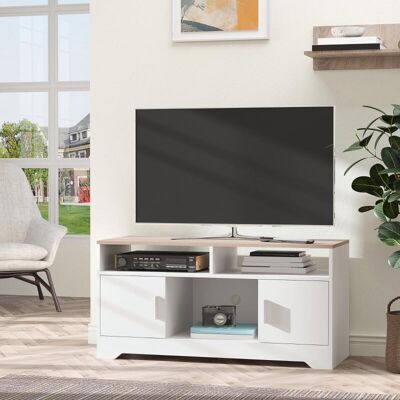 Generic Meuble Tv Banc Tv En Bois Grand Espace De Rangement Avec 2 Compartiments Ouverts 2 Armoires À Porte Une Armoire Ouverte 105 X 40 X 52 Cm Blanc - Publicité Generic Meuble Tv Banc Tv En Bois Grand Espace De Rangement Avec 2 Compartiments Ouverts 2 Armoires À Porte Une Armoire Ouverte 105 X 40 X 52 Cm Blanc - Publicité