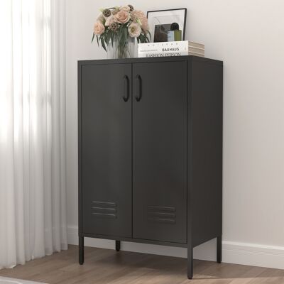 ACKERMAN Black Steel Storage Cabinet With 2 Doors & 2 Adjustable Shelves, Multifunctional Cabinet For Living Room, Kitchen, Bedroom, Garage Tool Storage And Office File Organization - Publicité ACKERMAN Black Steel Storage Cabinet With 2 Doors & 2 Adjustable Shelves, Multifunctional Cabinet For Living Room, Kitchen, Bedroom, Garage Tool Storage And Office File Organization - Publicité