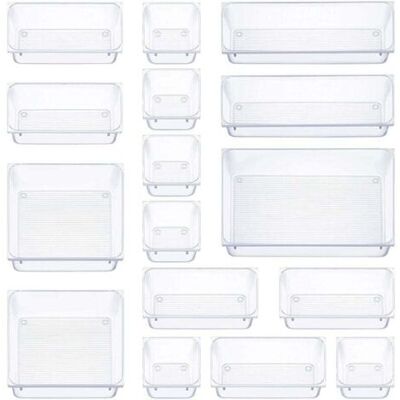 ABYSSE 16 Pièces Organisateur Tiroir, 5 Tailles Boite Rangement Tiroir, Antidérapant Organiseur Maquillage, Pour Papeterie De Bureau Rangement, Commode, Salle De Bain, Cuisine (transparent) - Publicité ABYSSE 16 Pièces Organisateur Tiroir, 5 Tailles Boite Rangement Tiroir, Antidérapant Organiseur Maquillage, Pour Papeterie De Bureau Rangement, Commode, Salle De Bain, Cuisine (transparent) - Publicité