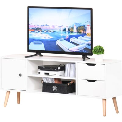OEM Meuble Tv Banc Tv Style Scandinave Placard 2 Niches 2 Tiroirs Passe-fils Panneaux Particules Blanc Bois Pin - Publicité OEM Meuble Tv Banc Tv Style Scandinave Placard 2 Niches 2 Tiroirs Passe-fils Panneaux Particules Blanc Bois Pin - Publicité