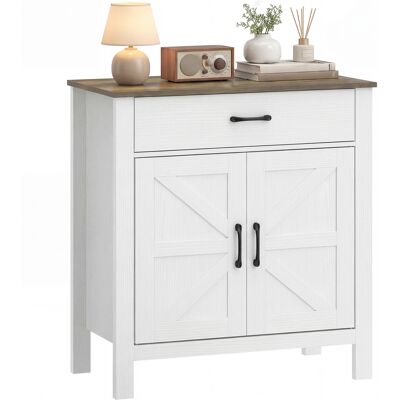ARRIGONI Buffet Salon, Meuble De Rangement Avec 2 Portes De Grange, Tiroir Et Étagère Réglable, 77x39,3x81,5cm, Blanc Et Marron - Publicité ARRIGONI Buffet Salon, Meuble De Rangement Avec 2 Portes De Grange, Tiroir Et Étagère Réglable, 77x39,3x81,5cm, Blanc Et Marron - Publicité