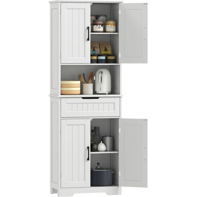 ARRIGONI Buffet Cuisine, Armoire De Cuisine Avec 4 Portes, Tiroir, Compartiment Ouvert Et Étagères Réglables, 60x30x172cm, Blanc - Publicité ARRIGONI Buffet Cuisine, Armoire De Cuisine Avec 4 Portes, Tiroir, Compartiment Ouvert Et Étagères Réglables, 60x30x172cm, Blanc - Publicité