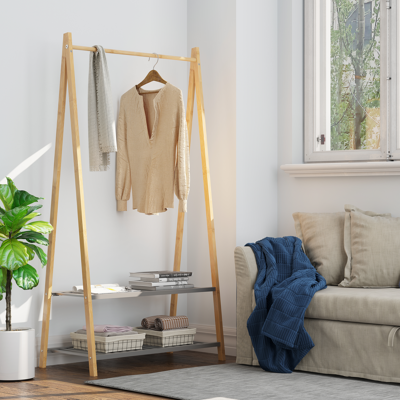 ACKERMAN Bamboo Garment Rack, Natural & Charcoal - Publicité ACKERMAN Bamboo Garment Rack, Natural & Charcoal - Publicité