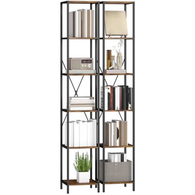 OEM Lot De 2 Bibliothèques À 6 Niveaux, Structure En Acier, Pour Salon, Bureau Ou Chambre – Brun Rustique - Publicité OEM Lot De 2 Bibliothèques À 6 Niveaux, Structure En Acier, Pour Salon, Bureau Ou Chambre – Brun Rustique - Publicité