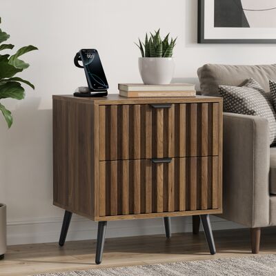 ACKERMAN Table De Chevet Moderne Avec Design Encastré Et Deux Tiroirs, Adaptée Pour Chambre À Coucher, Couloir, Salon Et Chambre D'Enfant, Noyer, 45 X 40 X 53 Cm, 1 Pièce - Publicité ACKERMAN Table De Chevet Moderne Avec Design Encastré Et Deux Tiroirs, Adaptée Pour Chambre À Coucher, Couloir, Salon Et Chambre D'Enfant, Noyer, 45 X 40 X 53 Cm, 1 Pièce - Publicité
