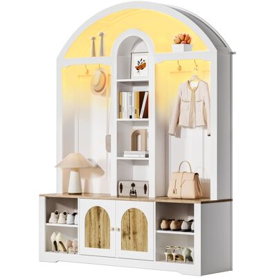 ACKERMAN Armoire/meuble D'Entrée Multifonctionnel Avec Étagère À Chaussures, Étagères Et Crochets. Armoire En Mdf Robuste, Au Design Moderne Et Offrant Un Espace De Rangement Pratique. Publicité ACKERMAN Armoire/meuble D'Entrée Multifonctionnel Avec Étagère À Chaussures, Étagères Et Crochets. Armoire En Mdf Robuste, Au Design Moderne Et Offrant Un Espace De Rangement Pratique. Publicité