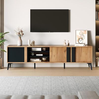 OEM Meuble Tv Rustique Marron, Meuble Bas, Support Tv, Commode Tv, 180 Cm – Pour Téléviseurs Jusqu'à 80 Pouces Avec Porte Et Compartiment Ouvert - Publicité OEM Meuble Tv Rustique Marron, Meuble Bas, Support Tv, Commode Tv, 180 Cm – Pour Téléviseurs Jusqu'à 80 Pouces Avec Porte Et Compartiment Ouvert - Publicité