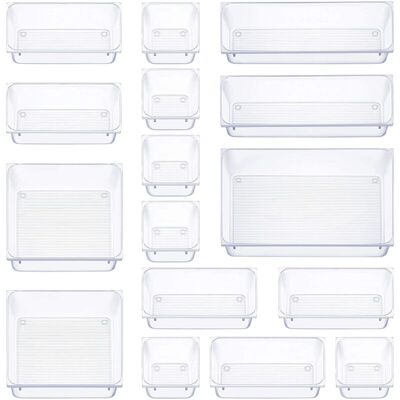 OEM 16 Pièces Organisateur Tiroir, 5 Tailles Boite Rangement Tiroir, Antidérapant Organiseur Maquillage, Pour Papeterie De Bureau Rangement, Commode, Salle De Bain, Cuisine (transparent)-crezuo - Publicité OEM 16 Pièces Organisateur Tiroir, 5 Tailles Boite Rangement Tiroir, Antidérapant Organiseur Maquillage, Pour Papeterie De Bureau Rangement, Commode, Salle De Bain, Cuisine (transparent)-crezuo - Publicité