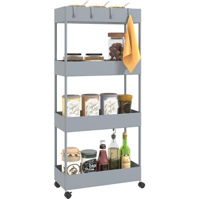 BEYAMIS Chariot Cuisine Auxiliaire 4 Niveaux – 4 Roues, 4 Paniers, 4 Crochets Amovibles – 40 X 19 X 90 Cm – Gris - Publicité BEYAMIS Chariot Cuisine Auxiliaire 4 Niveaux – 4 Roues, 4 Paniers, 4 Crochets Amovibles – 40 X 19 X 90 Cm – Gris - Publicité