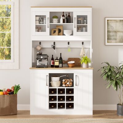LEMONBEST Buffet Haut 106 X 39 X 175 Cm Avec Rangement Portes Vitrées Crochets Vin Pour Cuisine Salon Panneau De Particules Blanc - Publicité LEMONBEST Buffet Haut 106 X 39 X 175 Cm Avec Rangement Portes Vitrées Crochets Vin Pour Cuisine Salon Panneau De Particules Blanc - Publicité