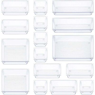 OEM 16 Pièces Organisateur Tiroir, 5 Tailles Boite Rangement Tiroir, Antidérapant Organiseur Maquillage, Pour Papeterie De Bureau Rangement, Commode, Salle De Bain, Cuisine (transparent)-dou - Publicité OEM 16 Pièces Organisateur Tiroir, 5 Tailles Boite Rangement Tiroir, Antidérapant Organiseur Maquillage, Pour Papeterie De Bureau Rangement, Commode, Salle De Bain, Cuisine (transparent)-dou - Publicité